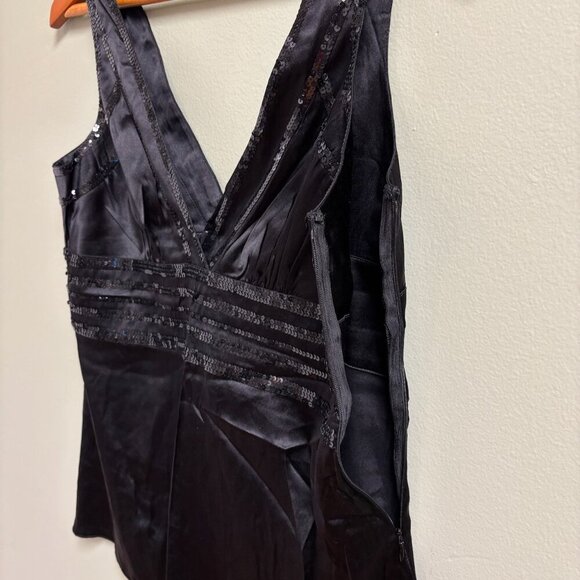 Bebe Womens Silk Y2K Top Size L Babydoll Whimsigoth Black Sequin Sleeveless - Picture 4 of 11